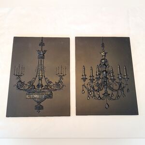 Set of 2 Chandelier Wall Art Decor Black